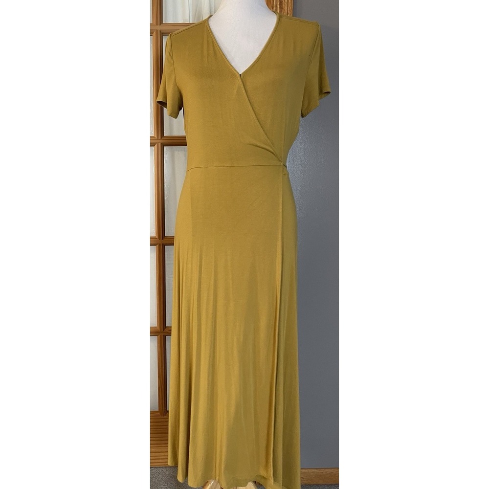 Y2K Banana Republic Wrap Midi Dress M Yellow Classic Beach Boho Party City